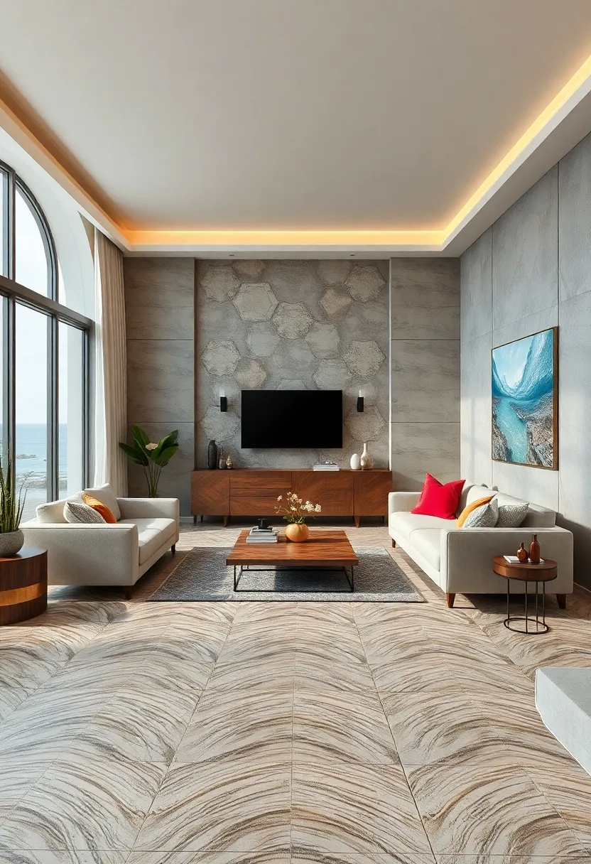 Coastal-Inspired Ceramic Tile flooring with ⁣wave‍ Patterns