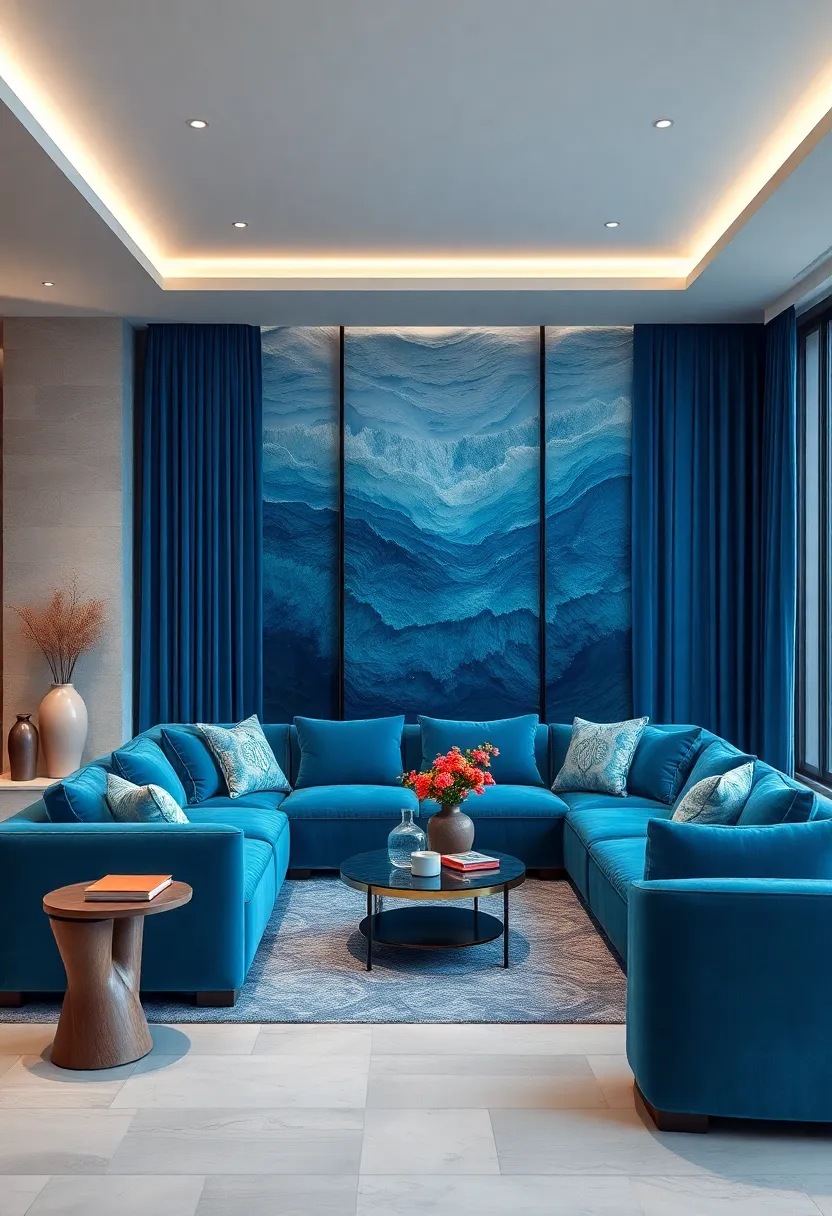 Plush Velvet Sofas in Shades of Deep Ocean Blue