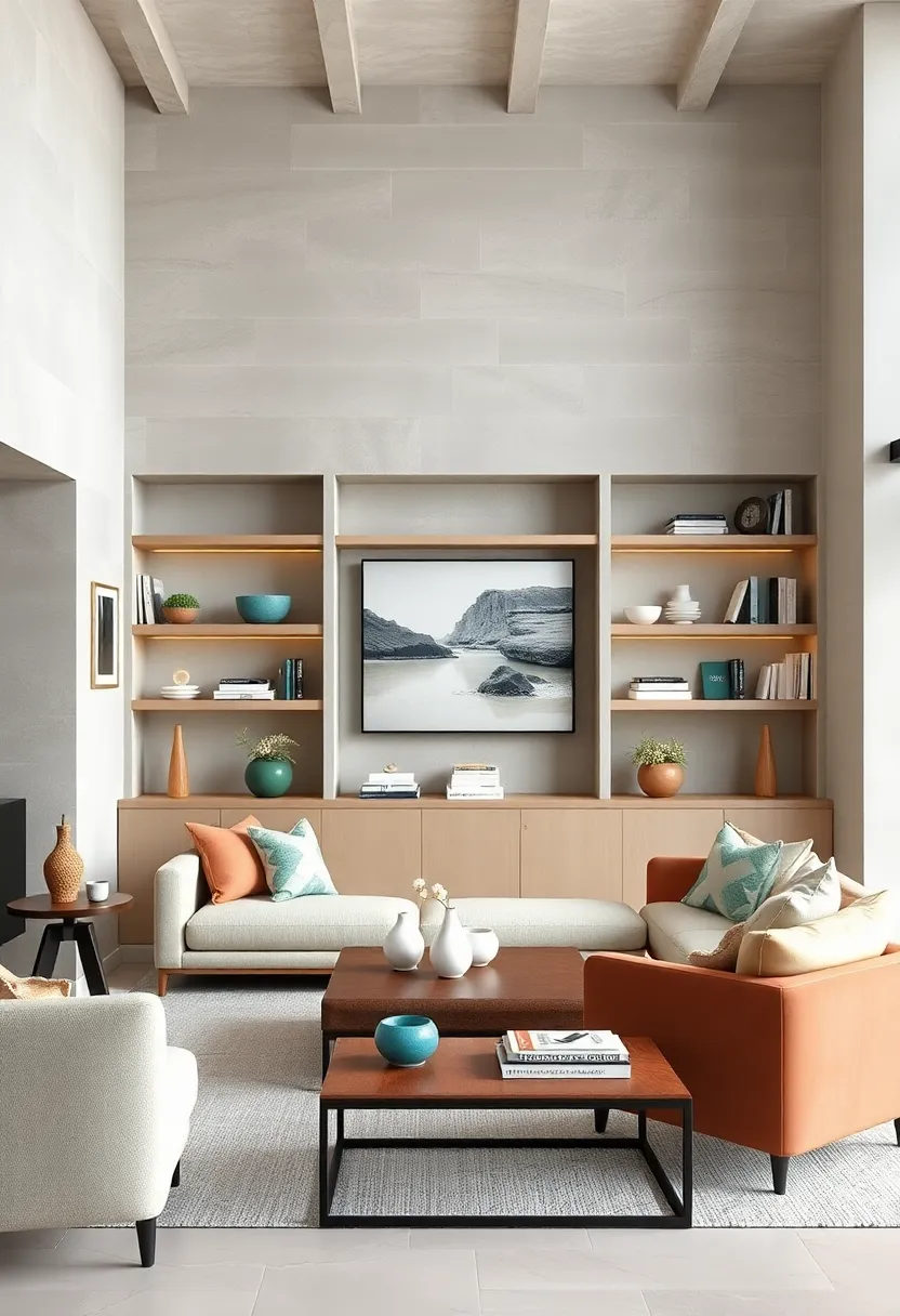 Built-In Shelving Styled with Coastal Books and Curios