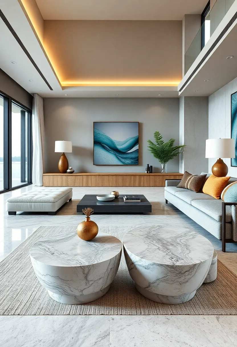 Sleek Marble Side⁤ Tables with Veining Resembling water Ripples