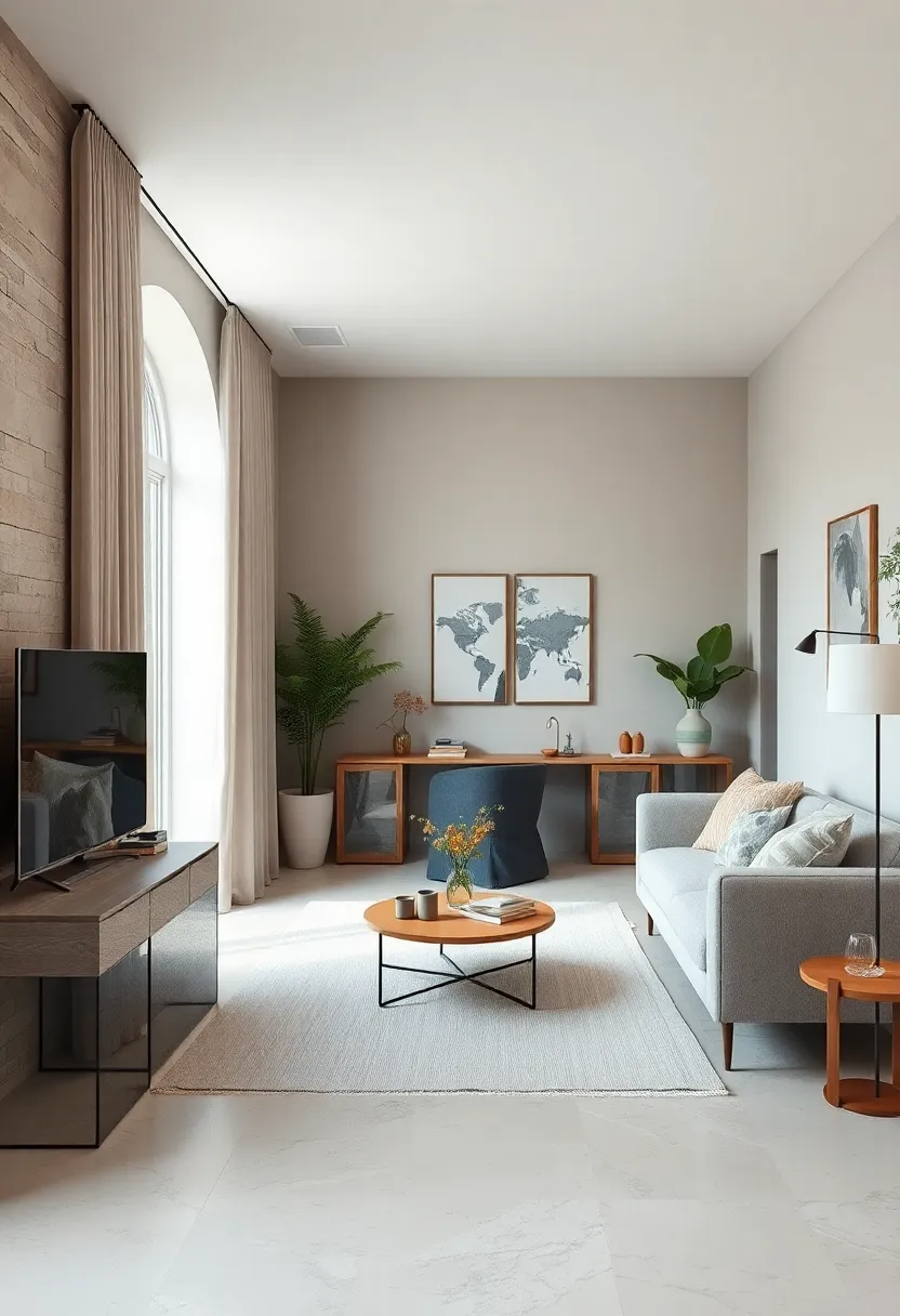 Almond and Slate Fusion: The combination of creamy almond walls and slate furniture achieves quiet sophistication