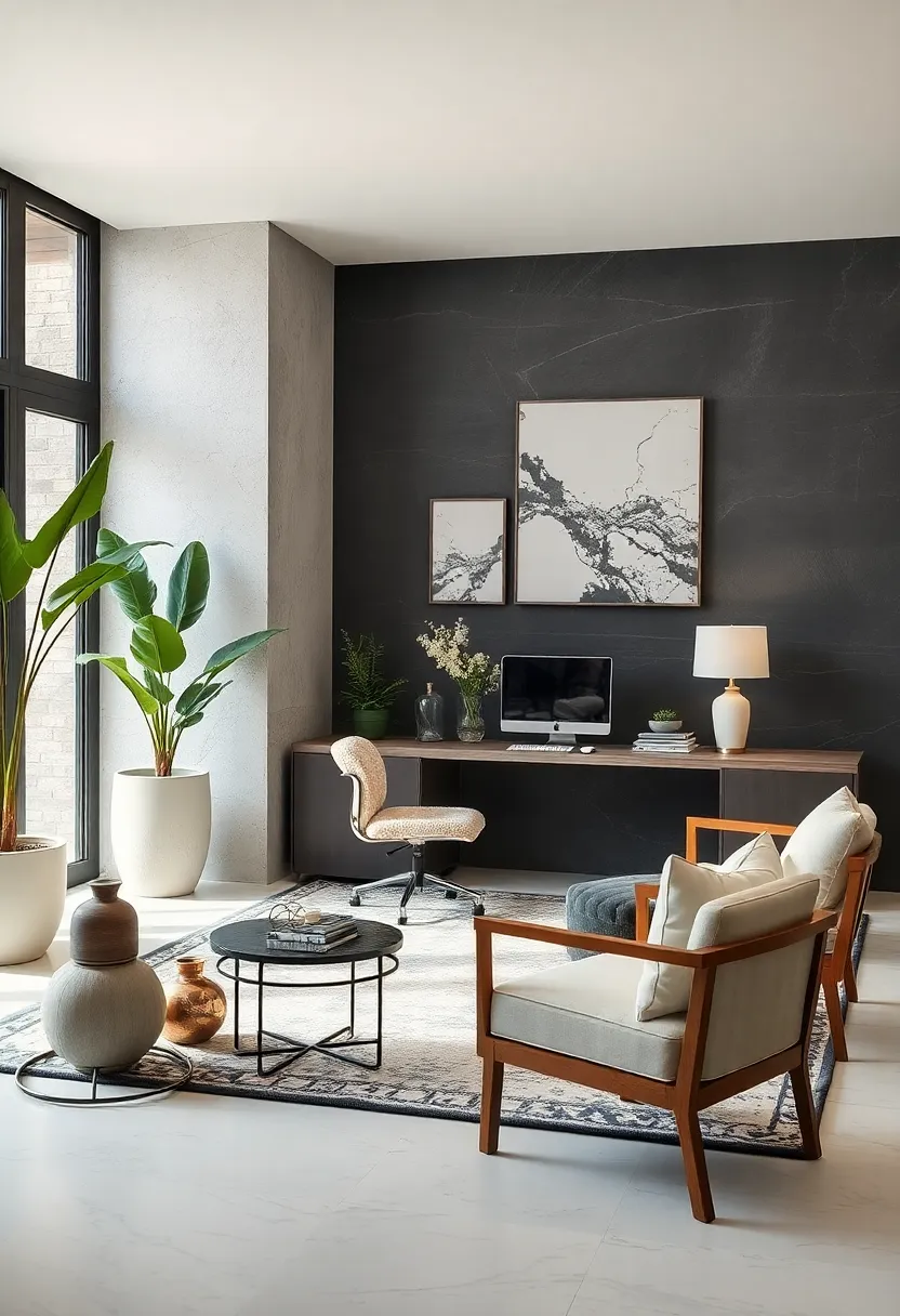 Charcoal and Cream Contrast: deep charcoal paired with creamy whites creates depth without overwhelming the senses