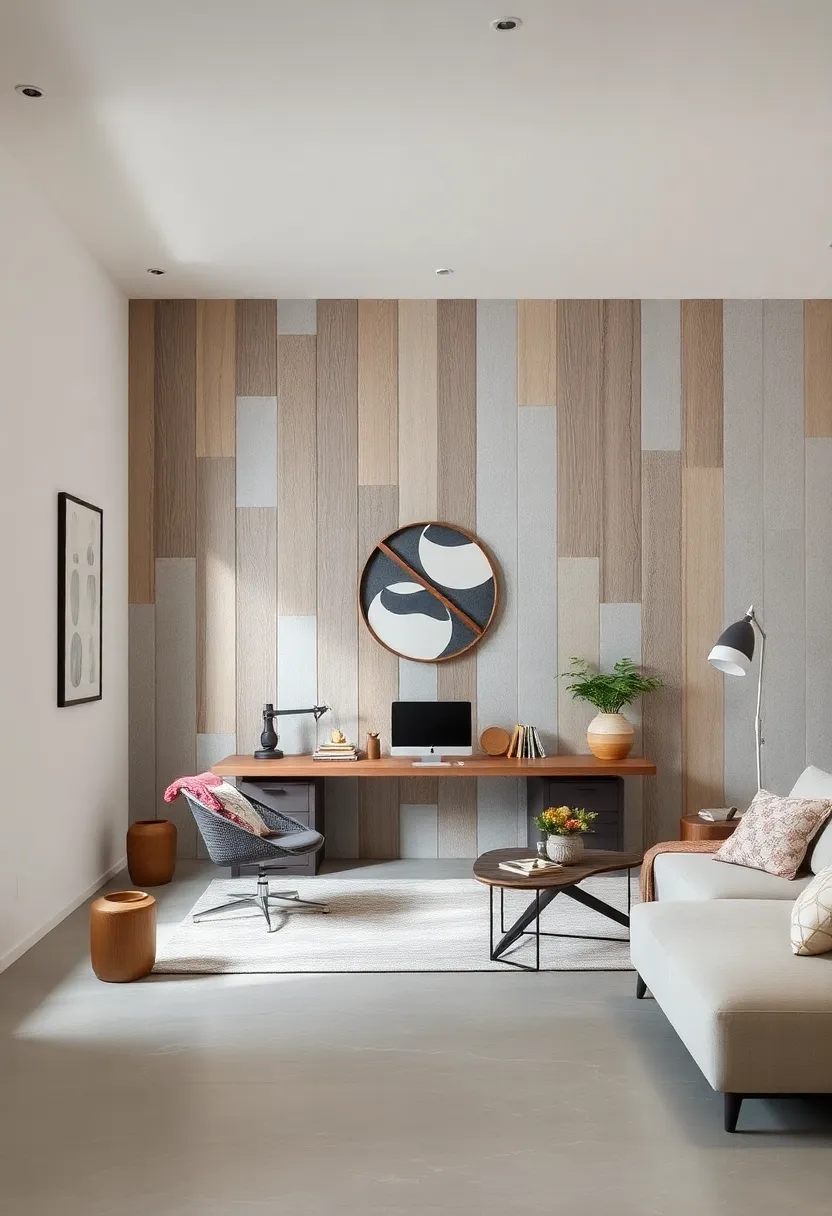 Driftwood and Fog blend: Weathered driftwood textures combined with foggy gray tones foster a peaceful workspace