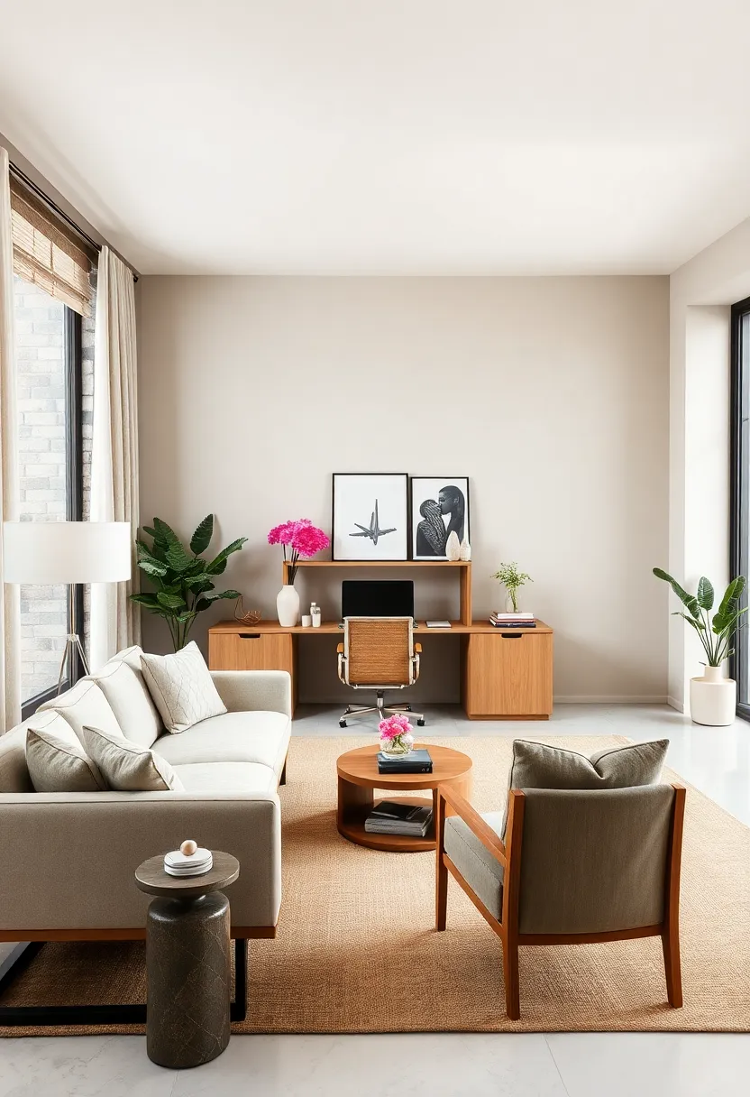 Light Taupe and Oak Elegance: Light taupe walls combined with oak furniture evoke timeless sophistication