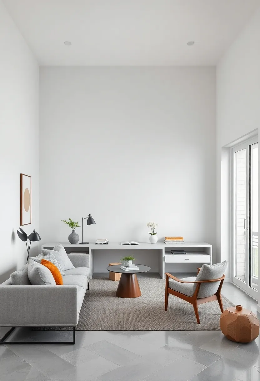 Minimalist Gray Harmony: Sleek gray tones paired with white surfaces foster a clean and distraction-free environment