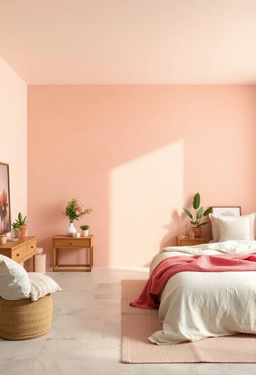 Peach Fuzz Delight - A light, ‌fuzzy‍ peach shade infused⁣ with softness, perfect for a cozy and inviting bedroom