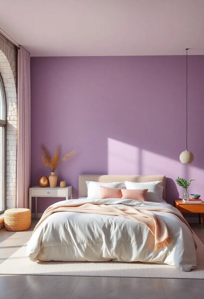 Soft⁢ Lavender Mist - A gentle ‌purple hue that ‍brings tranquility and a touch of ⁢sophistication to your bedroom walls