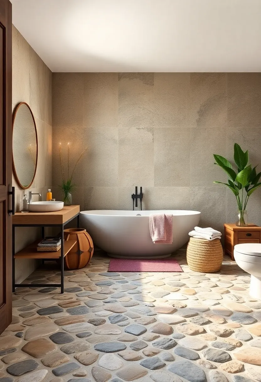 River Rock Mosaic Floors⁣ for a Spa-like, Organic Feel