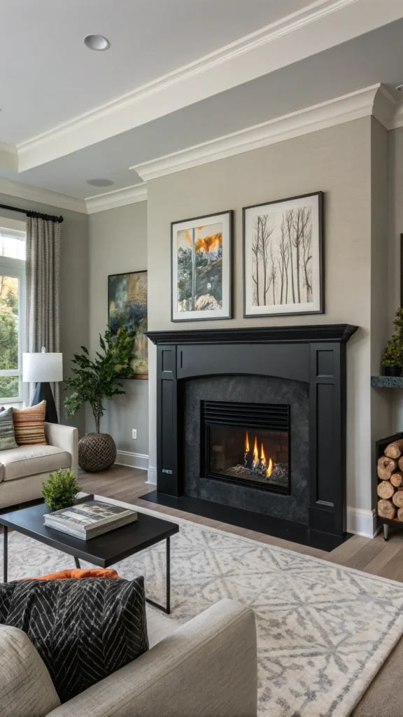 Black Fireplace in Living Room