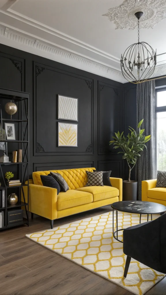 Black and yellow living room design