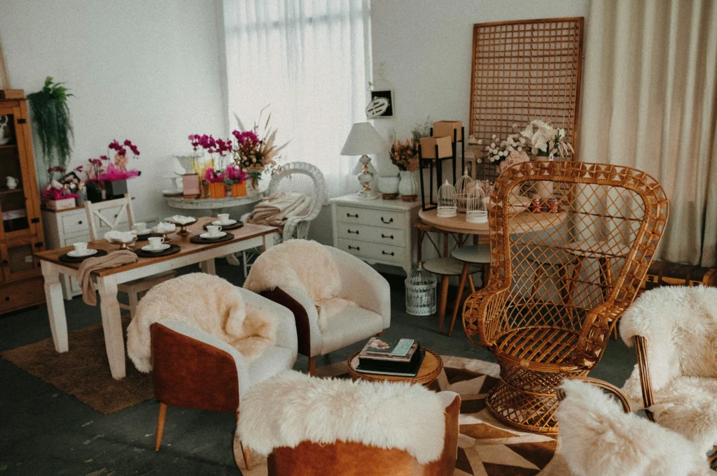 Cozy sitting room with layered textiles