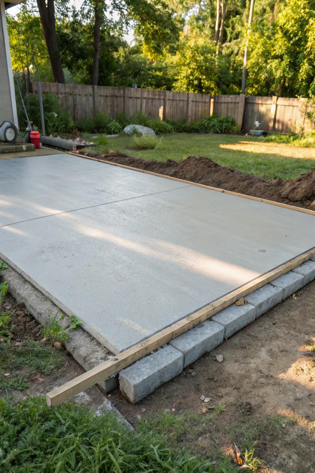 Create a sturdy and cost-effective parking pad with a simple concrete slab.