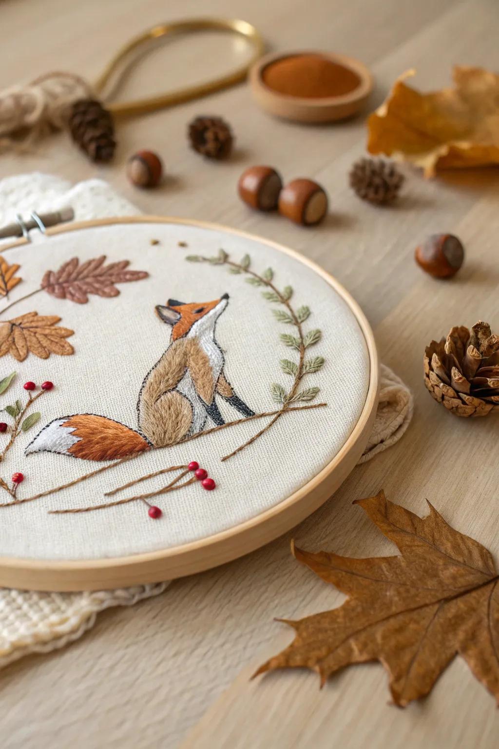 Delight in the intricate embroidery of forest animals, blending nature's beauty with artistic skill.