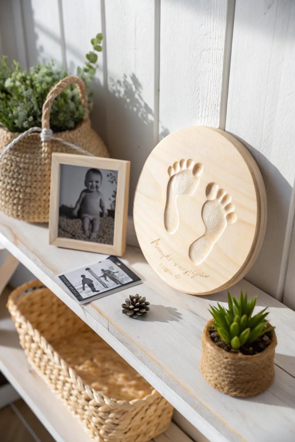 Timeless keepsake combining baby footprints and cherished memories.