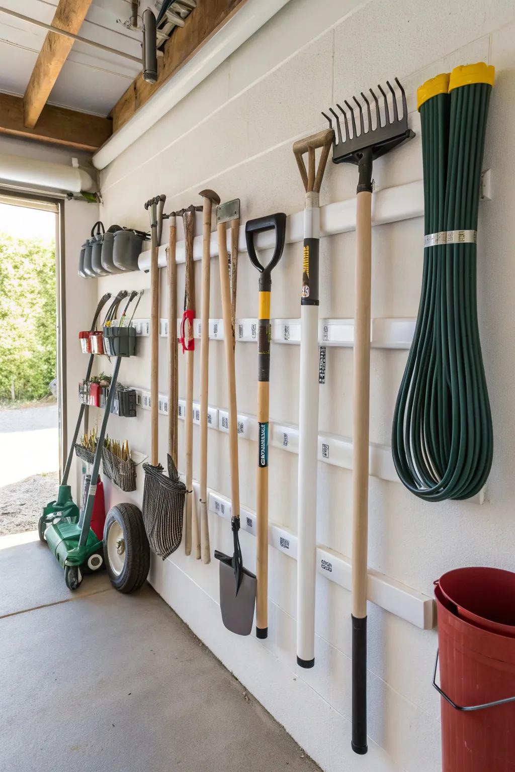 Organize your garage efficiently with custom PVC tool holders.