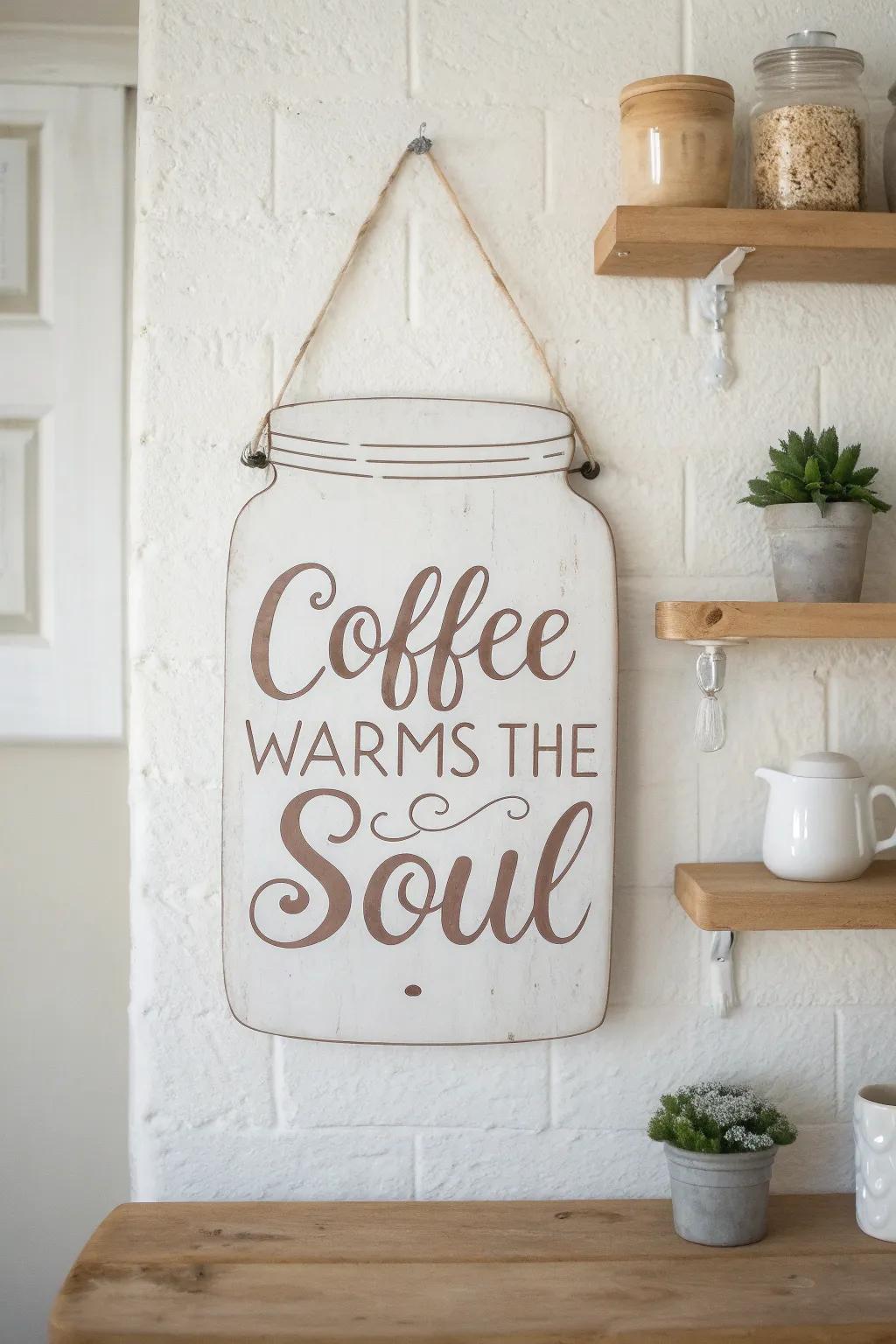 Warm up your coffee station with a delightful mason jar sign