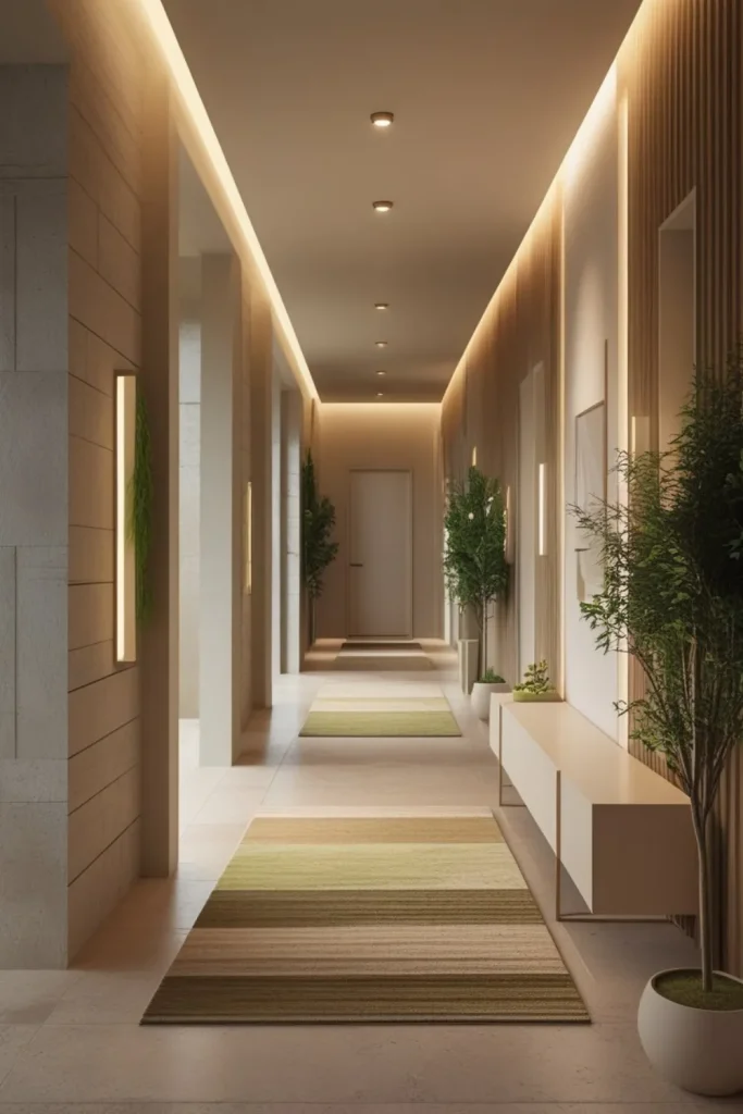 Tranquil Earth-Toned Minimalist Hallway for Calm Elegance