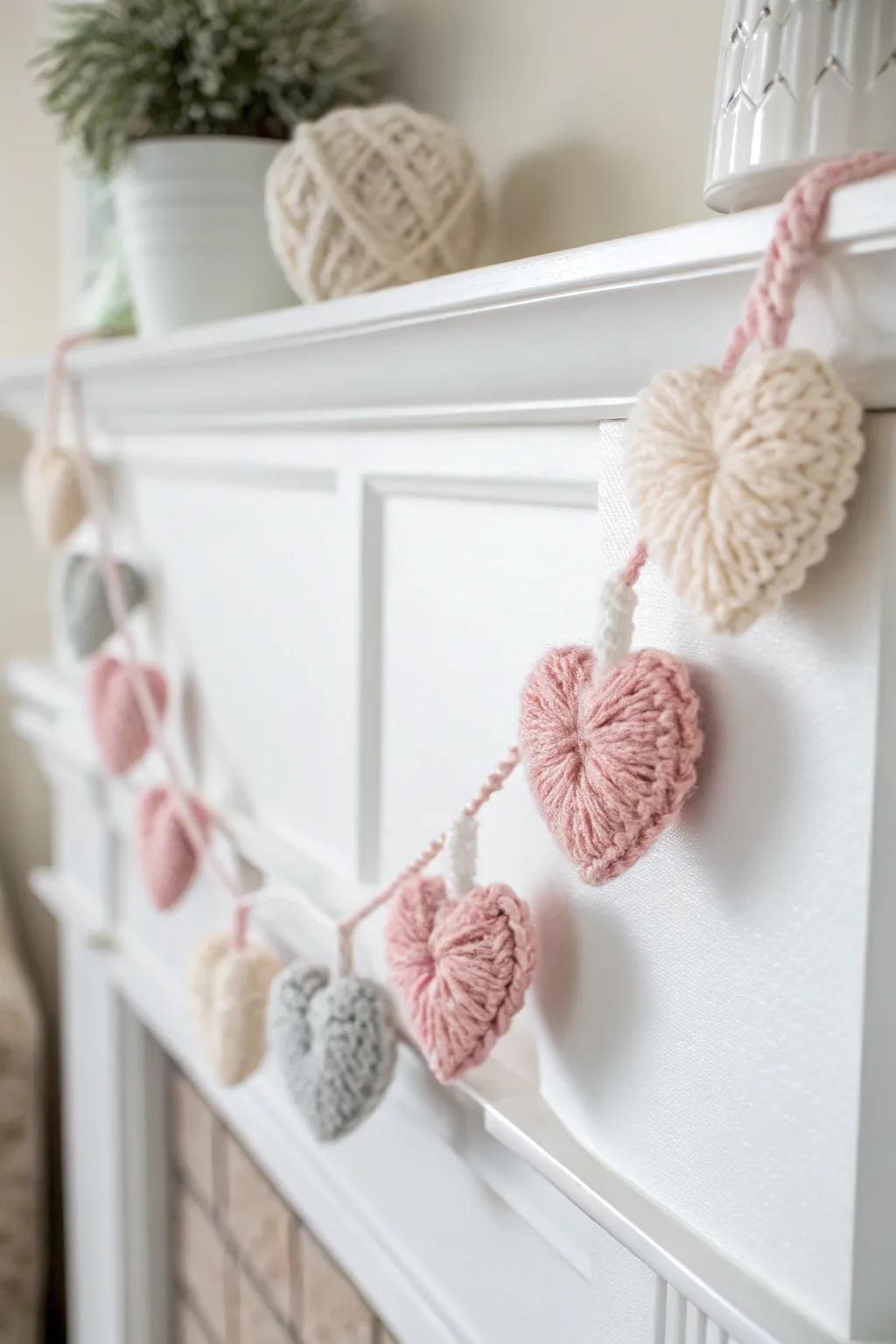 Add a touch of handmade charm with a heart pom-pom garland, perfect for a minimalist Valentine's decor.