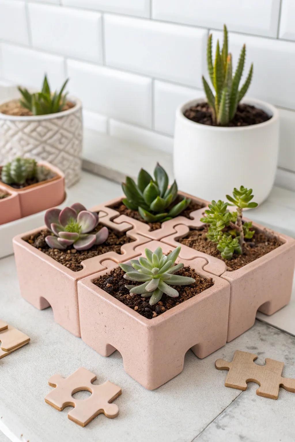 Create engaging greenery with puzzle-style clay succulent planters!