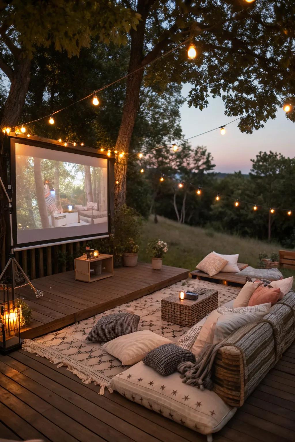 Enjoy an outdoor movie night on your deck for a unique party experience.