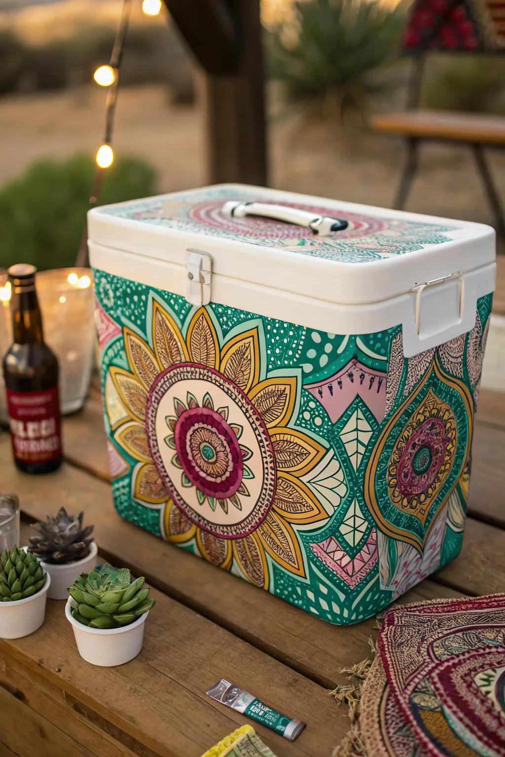 Infuse your party with festival energy using a hand-painted cooler bursting with color and personality.