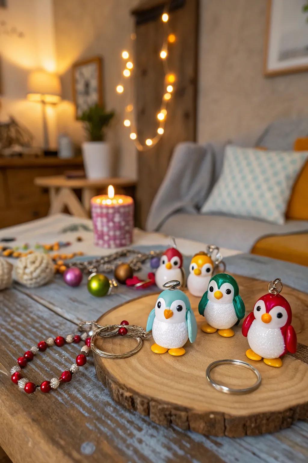 Adorable penguin bead keychains to brighten your everyday accessories.