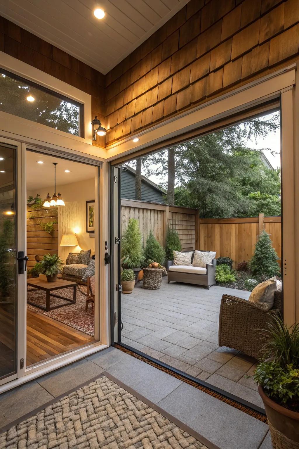 Enhance your basement with expansive sliding doors connecting to the outdoors.