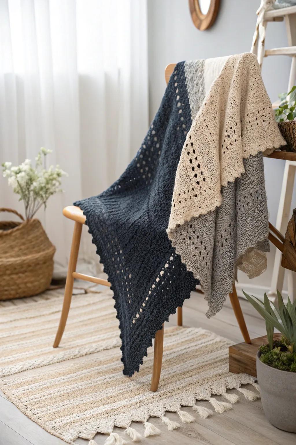 Elevate your style with the effortless elegance of a two-tone crochet shawl.