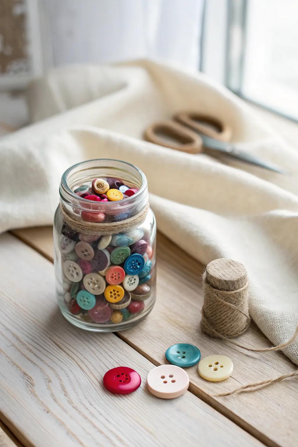 Keep your craft area neat and colorful using mini mason jars.