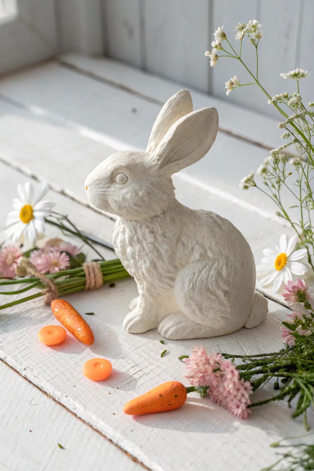 Adorable handmade bunny figurine adding a fresh spring vibe to your decor