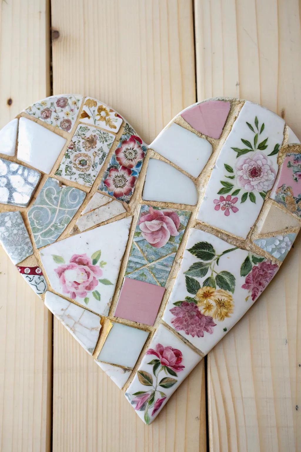 Celebrate cherished memories with a heart-shaped mosaic, a beautiful blend of vintage elegance and modern minimalism.