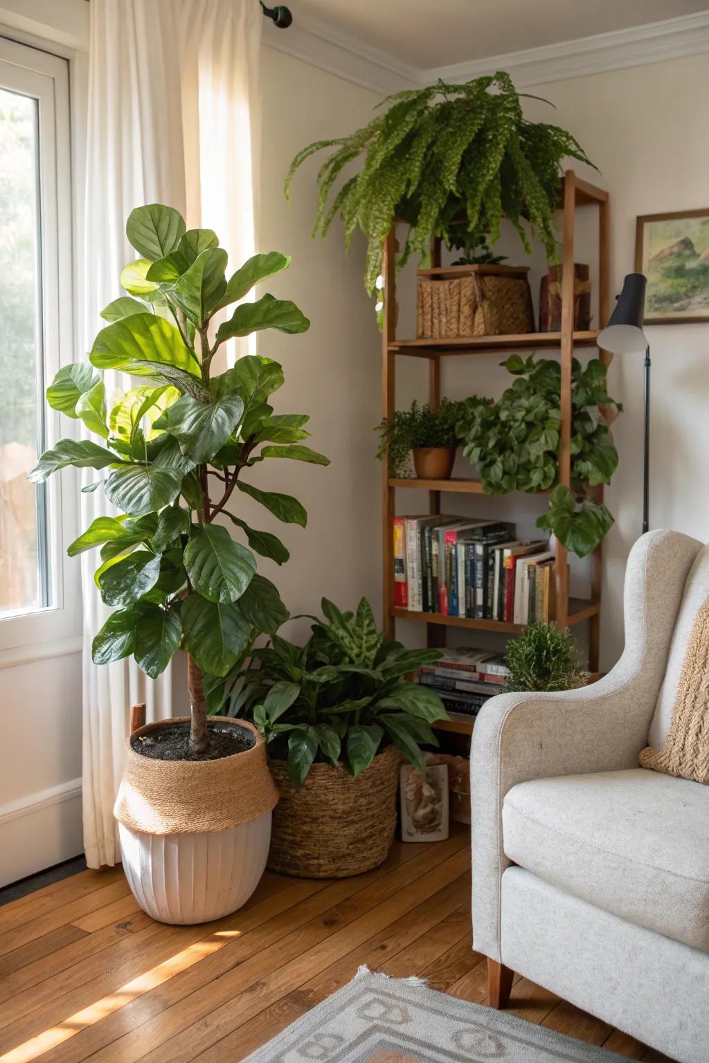 A peaceful plant nook ideal for relaxation and contemplation.