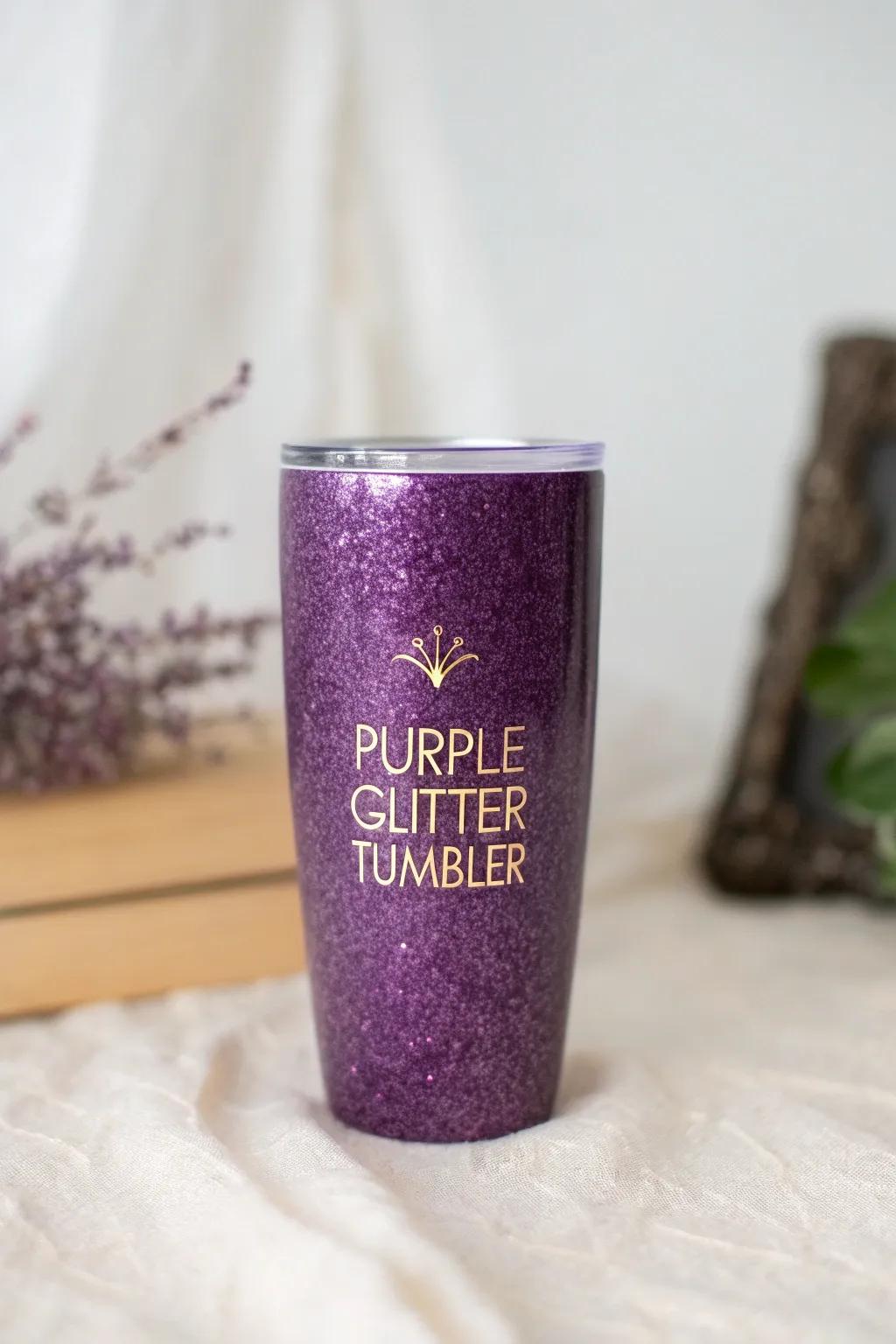 Enjoy your drink with a chic personalized purple glitter tumbler that reflects your style.
