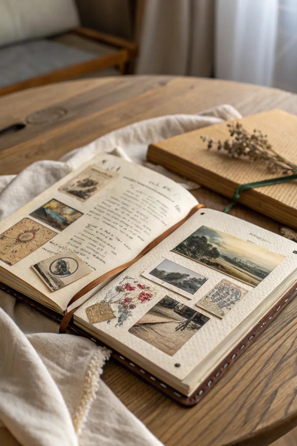 Express your artistic flair with a vintage collage journal-each page a blend of textures and memories.