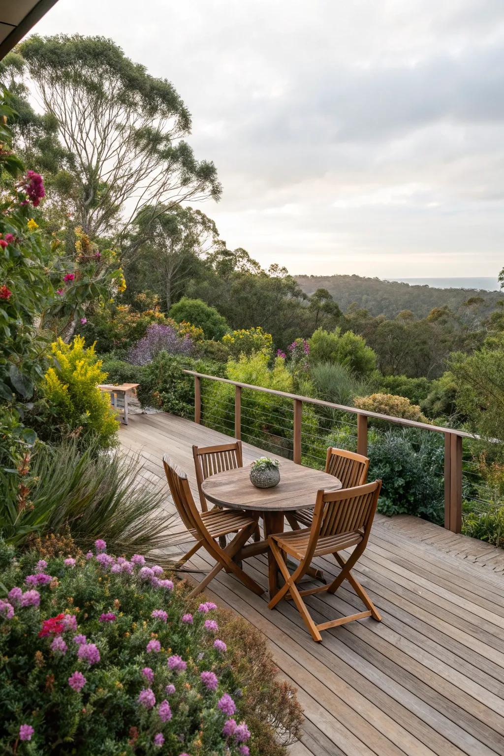 Deck surrounded by native Australian plants