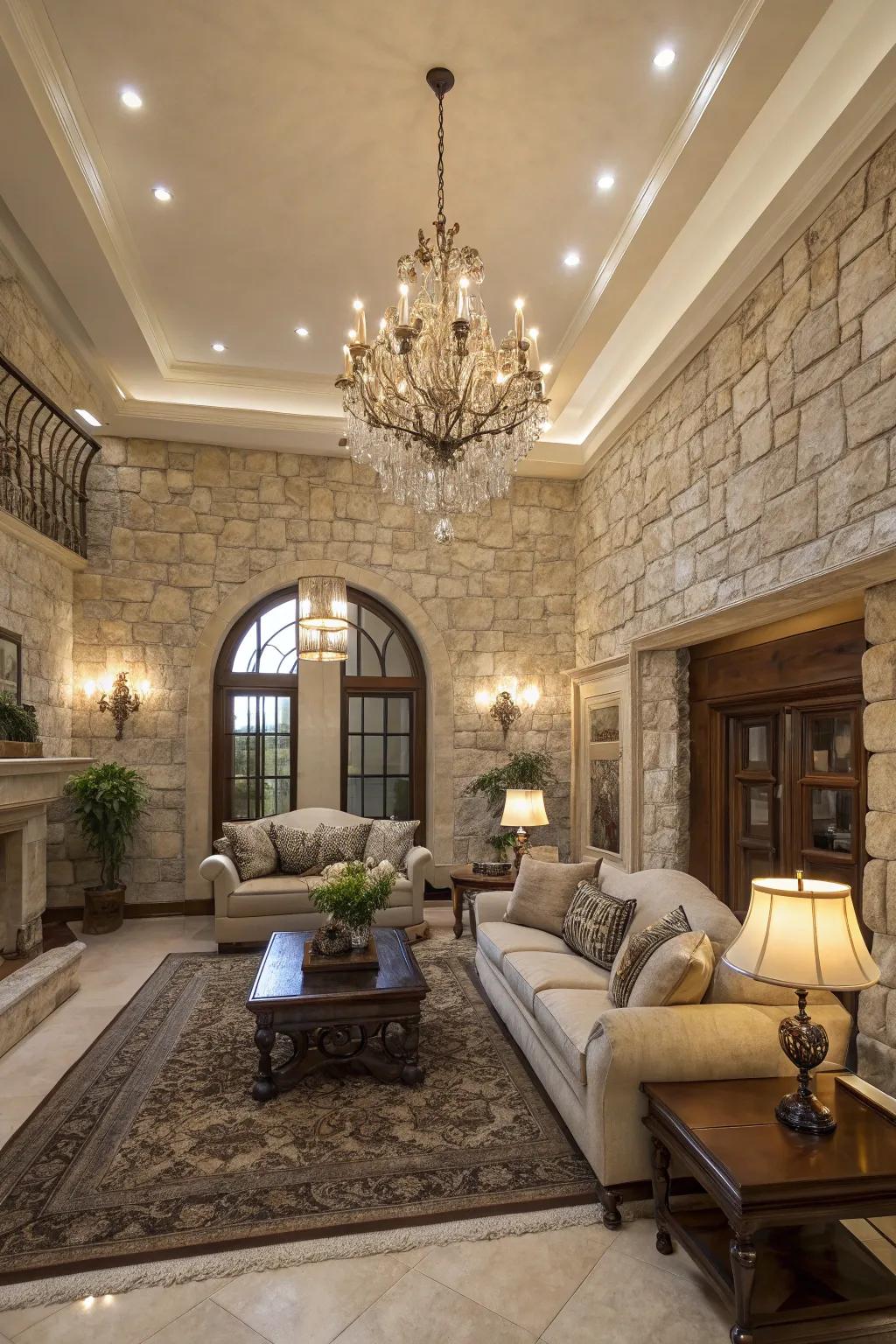 Stone veneer walls bring elegance and sophistication.