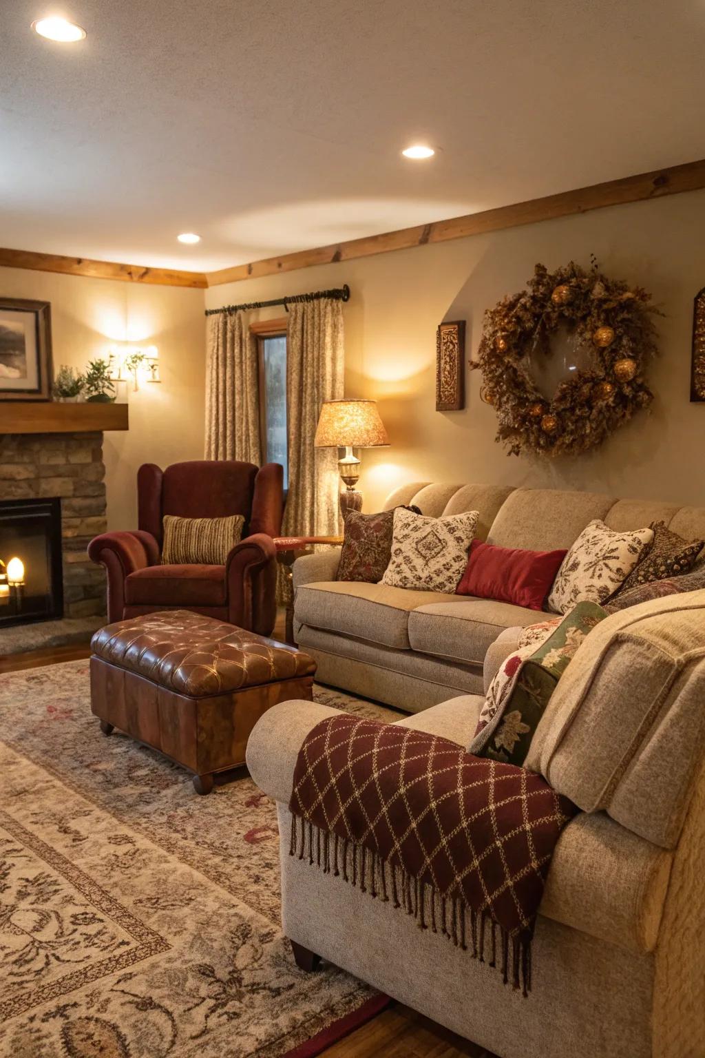 Inviting seating anchors this serene magnolia-style living room.