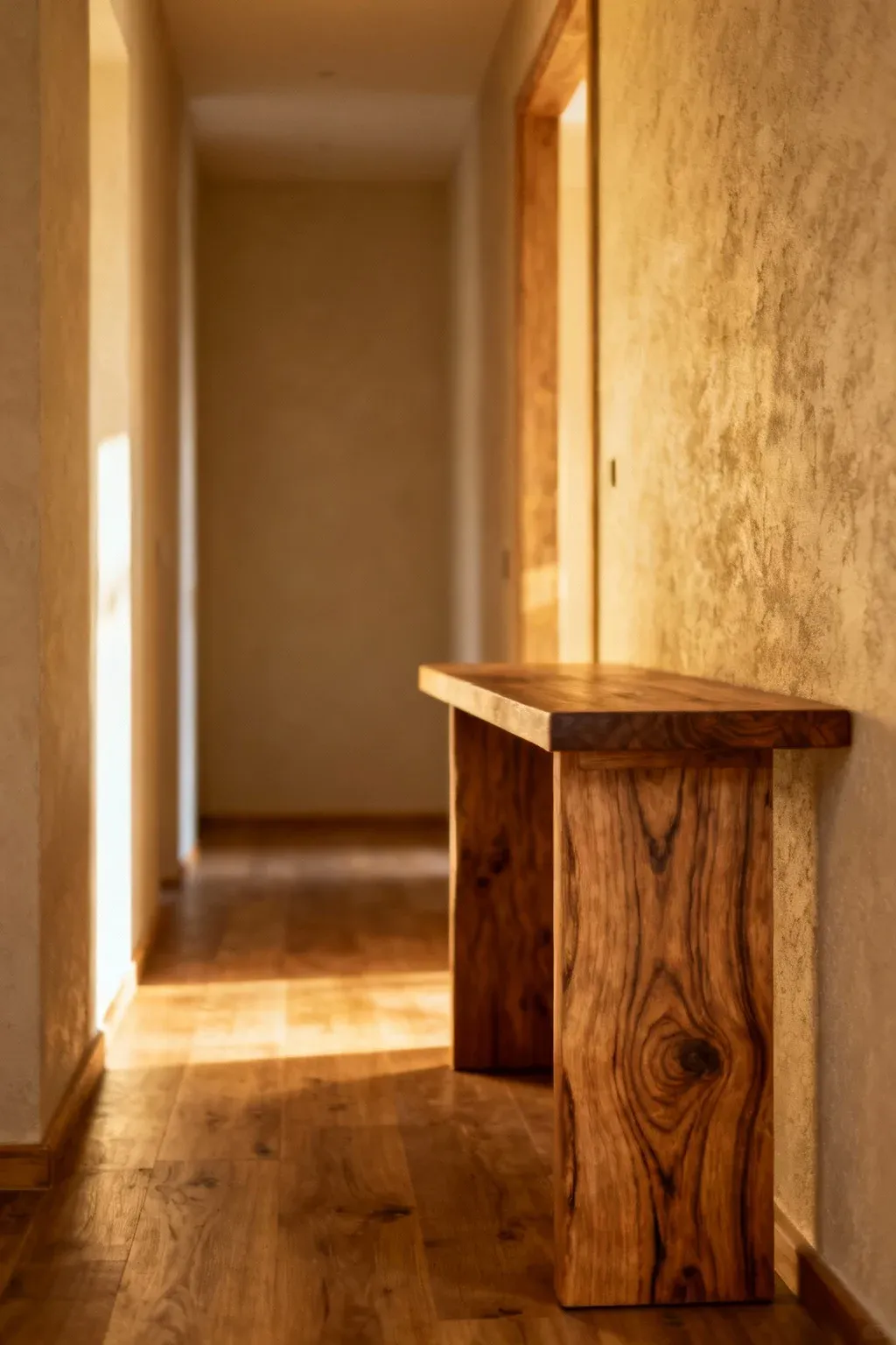 Natural wood elements in a hallway adding warmth and coziness.