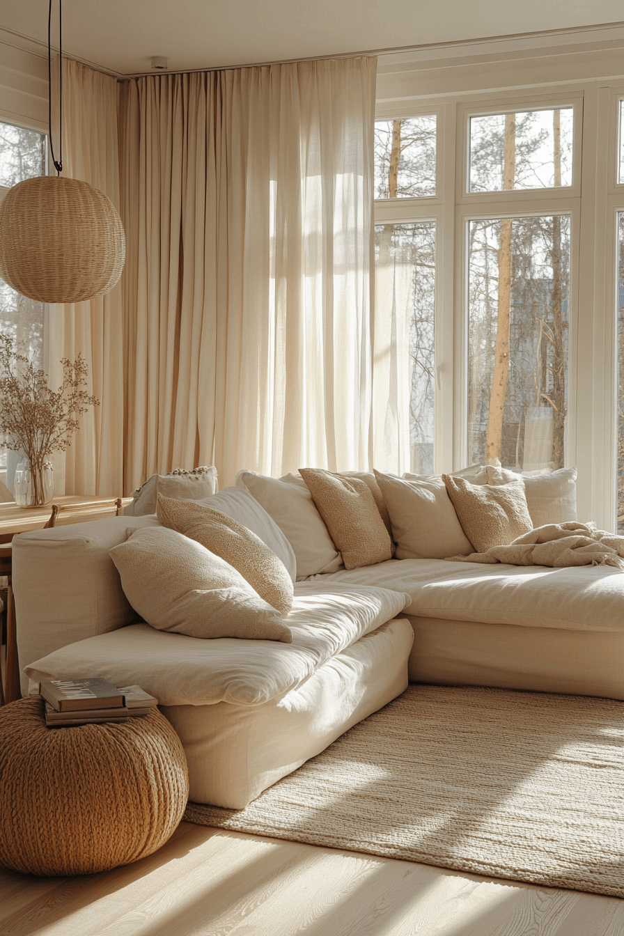 White and light wood cozy space