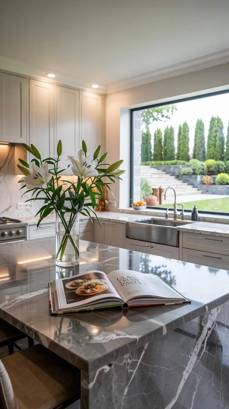 Modern kitchen with French-inspired design and marble island