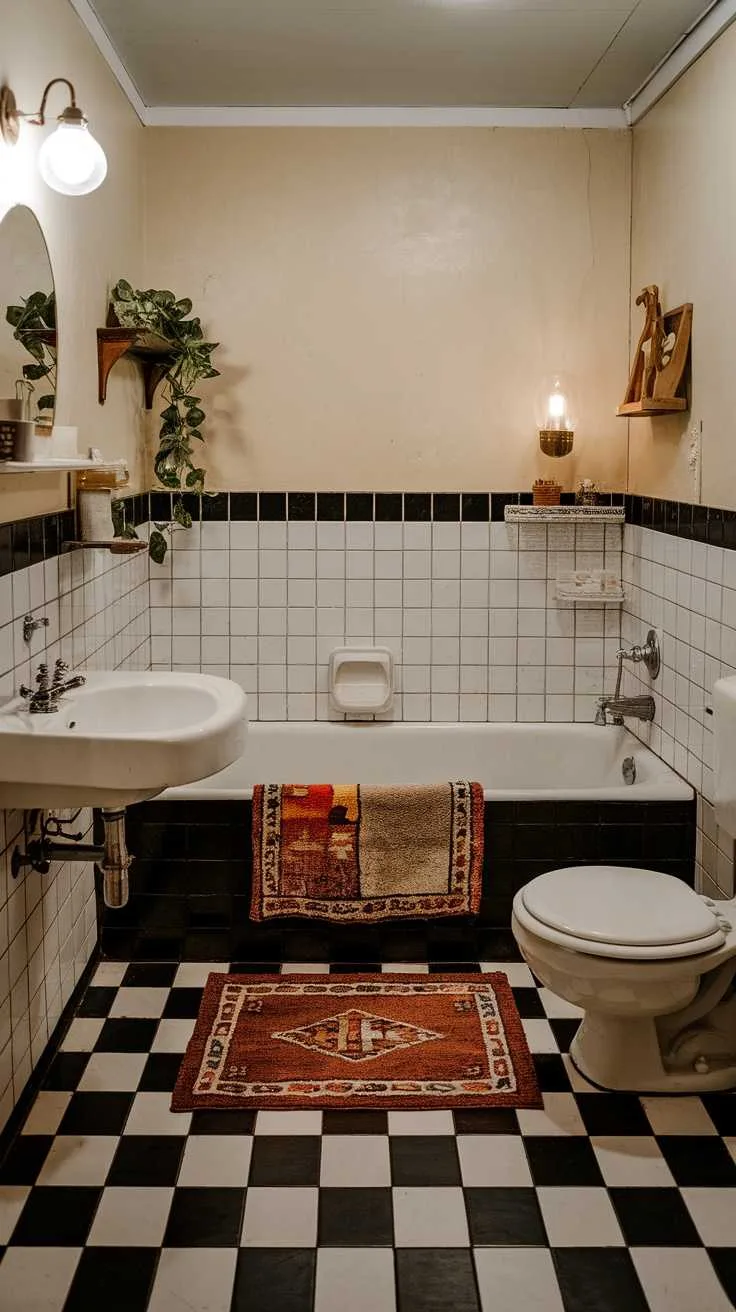 Black and White Bathroom Ideas - Checkerboard Floor Classic black and white checkerboard floor in a bathroom