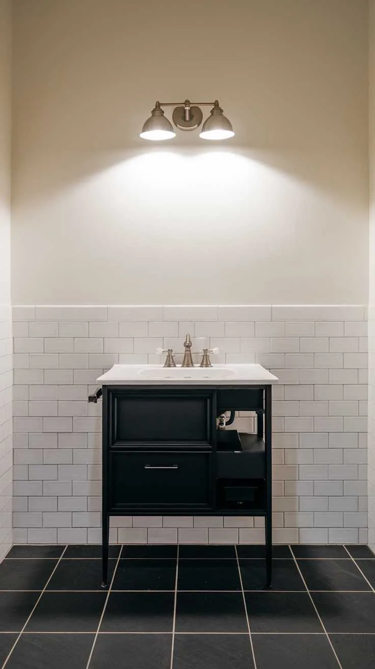 Black and White Bathroom Ideas - Vanity Minimalist black vanity with a white countertop in a modern bathroom