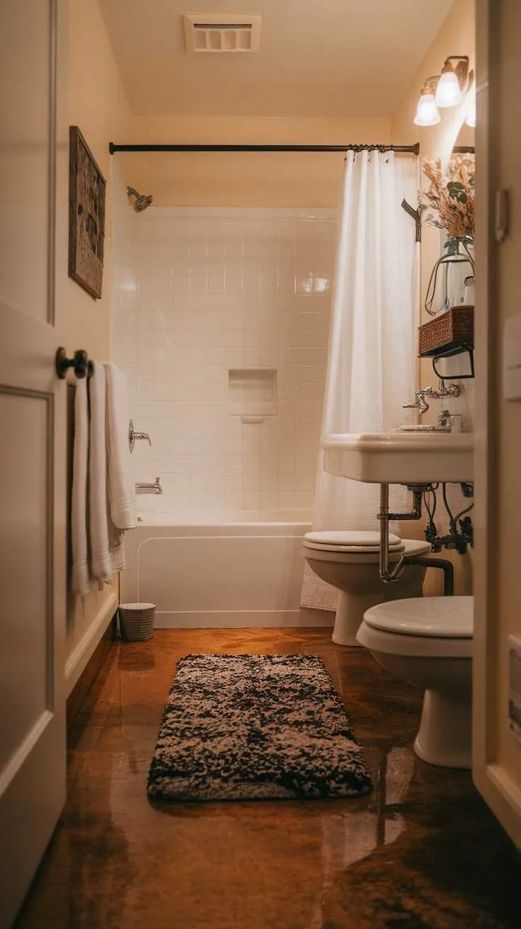 Black and White Bathroom Ideas - Bath Mats Black and white bath mat in a cozy bathroom setting