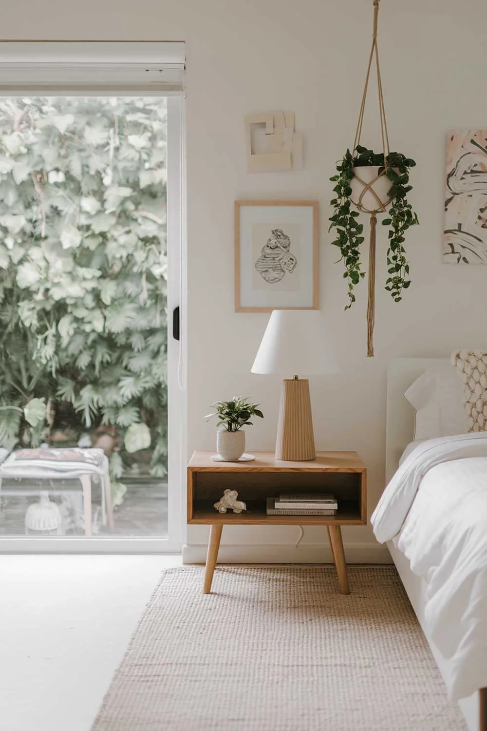 Minimalist girls bedroom with plants and natural light