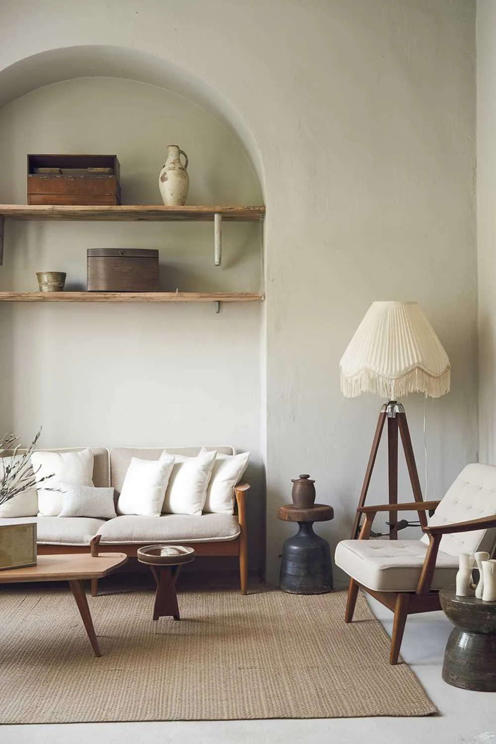 Layered textures in vintage Scandinavian living room