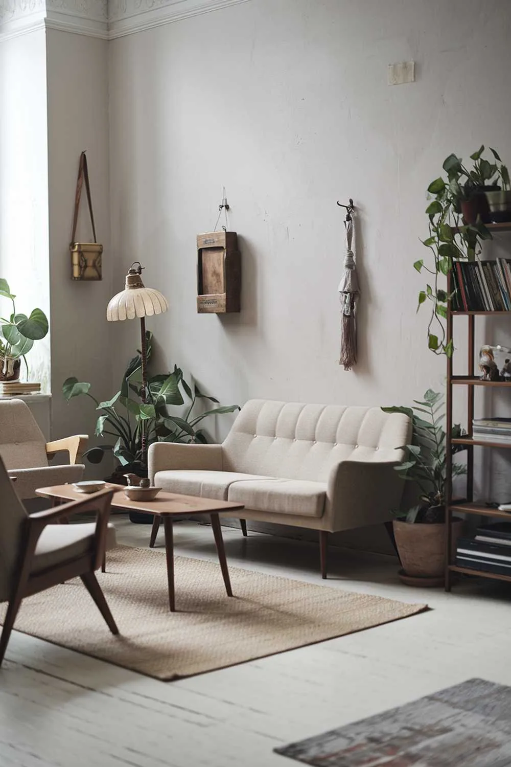 Gray walls and vintage accents in Scandinavian living room