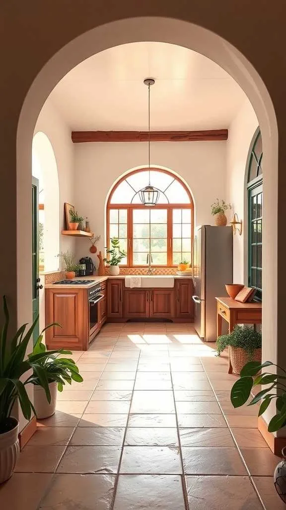 Arched doorways and windows in a bright Mediterranean kitchen