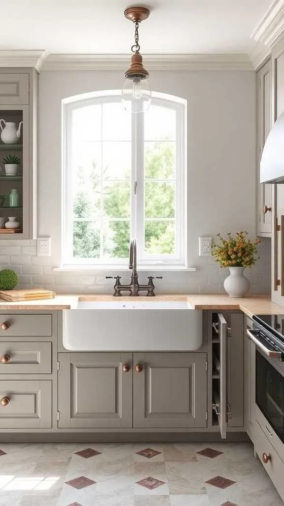 Classic farmhouse sink in a Mediterranean kitchen