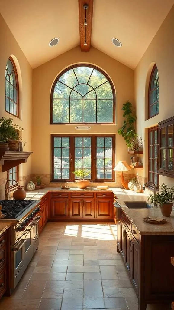 Bright kitchen with large windows and natural light