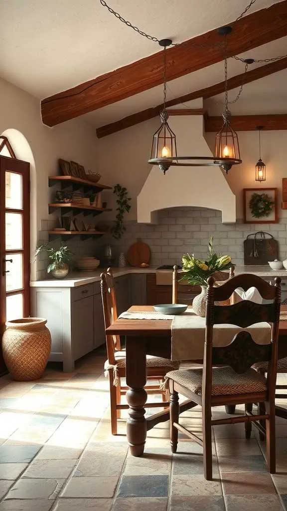 Cozy dining area with rustic wood furniture